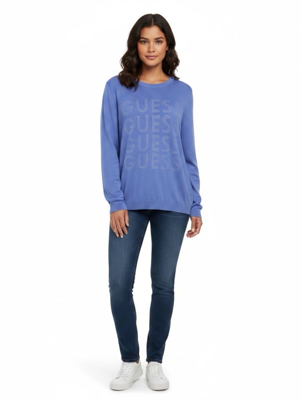 Guess Blue Long Sleeve Rhinestone Sweater Size XL